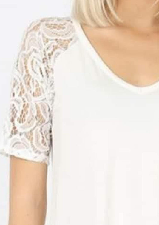 Zenana - Lace Sleeve Top