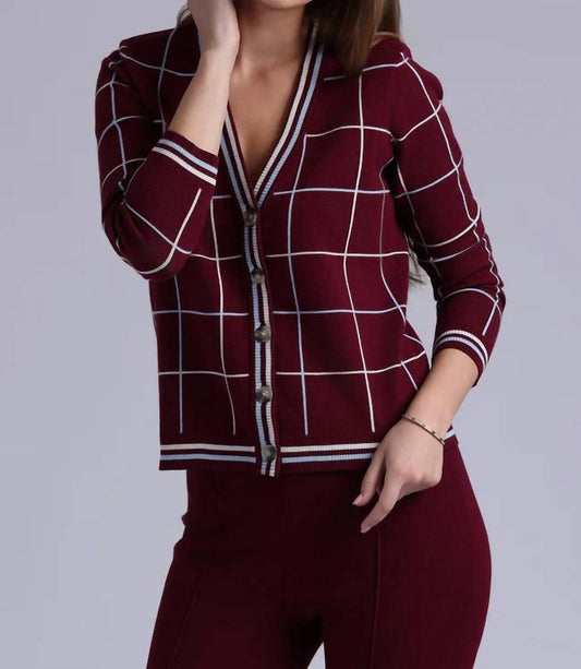 Minnie Rose - Viscose Blend Plaid Cardigan With Tipping