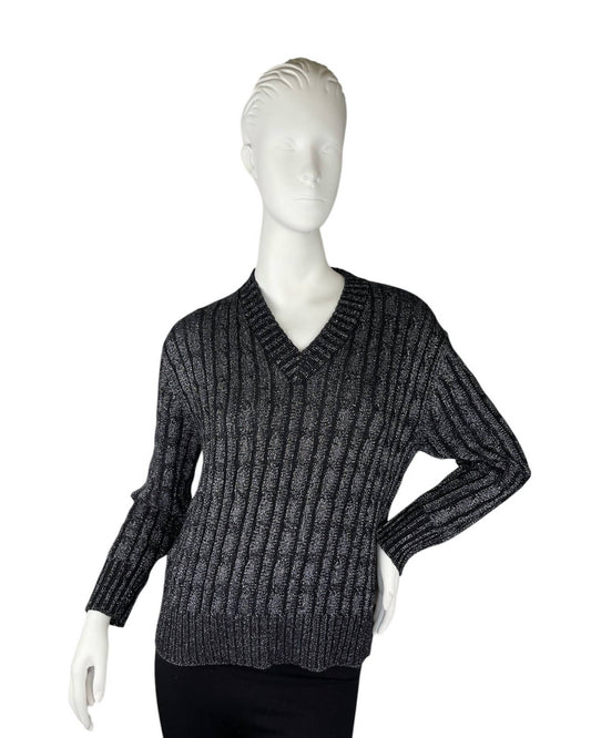 Alashan Cashmere - Hazel Lurex Cable V Neck Sweater