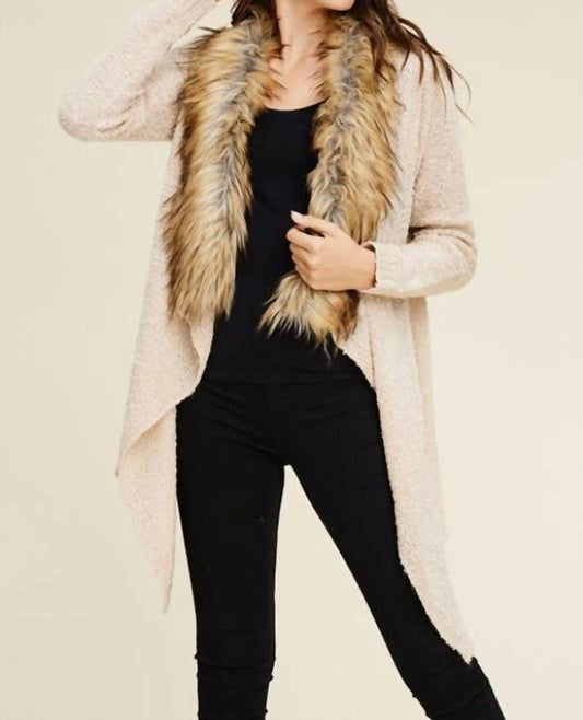 Staccato - Faux Fur Trim Waterfall Sweater
