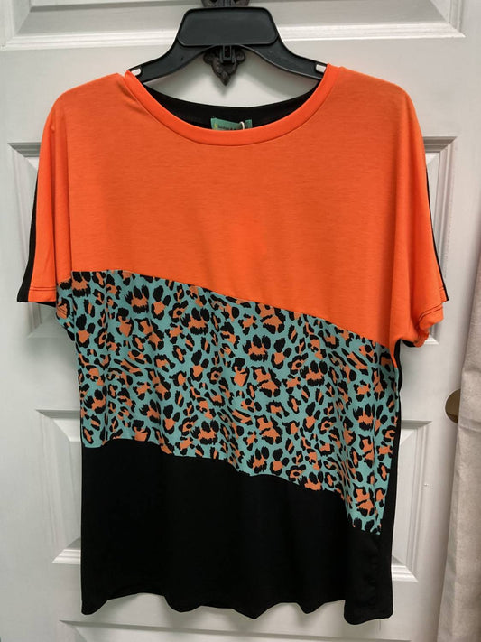 Sunshine & Rodeos - Women's Tri Color Half Sleeve Top with Leopard Print
