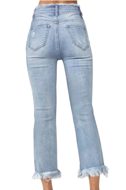 Risen - High Waist Frayed Jeans - Plus