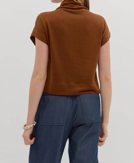 Entro - Solid Knit Mock Neck Pullover Top