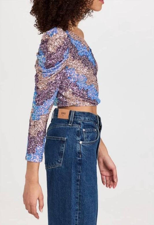 Tess One Shoulder Long Sleeve Zigzag Sequin Top