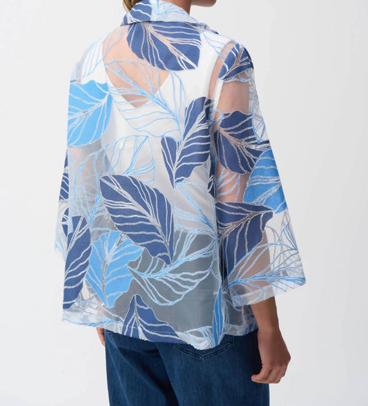 Joseph Ribkoff - Leaf Print Sheer Quarter Sleeve Jacket