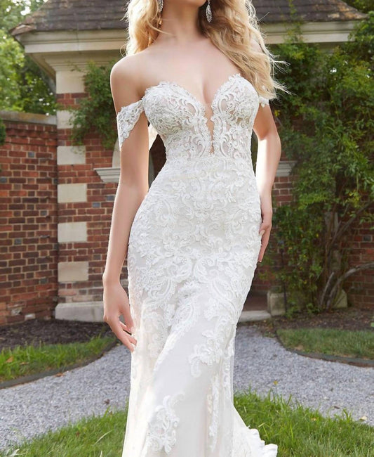 Morilee - Frosted Alencon Lace Off The Shoulder Sleeves