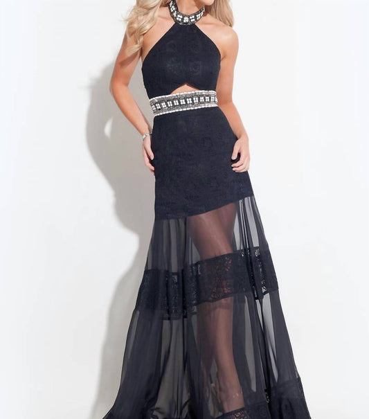 Rachel Allan - Halter Lace Chiffon Evening Gown