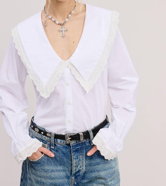 Mimosa - Bib Collar Blouse With Lace Trim