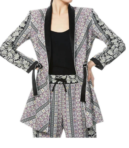Alice + Olivia - Dream Castle Lincoln Piped Drawstring Waist Blazer - black - blazers - clothing