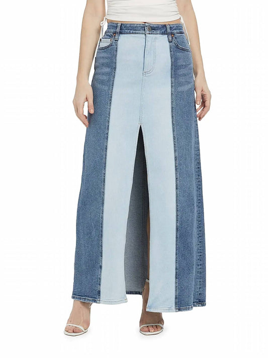 Alice + Olivia - Rye Low - rise Two - tone Denim Maxi Skirt - blue - clothing - cotton - blend