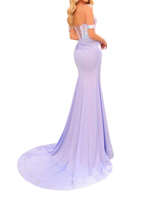 Amarra - Off - the - shoulder Fitted Gown With Glass Mirror - clothing - dresses - patterned