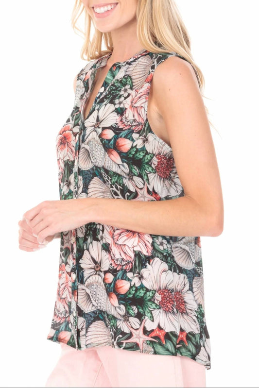 Apny - Button Up Tank Top - clothing - floral - green