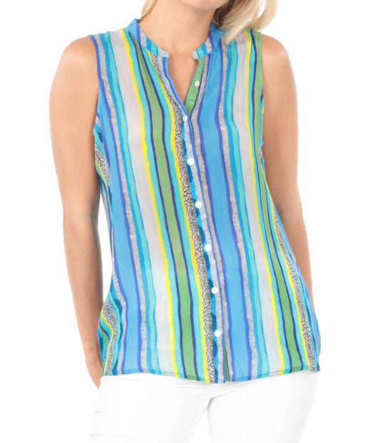 Apny - Button Up Tank Top - blue - clothing - stripe