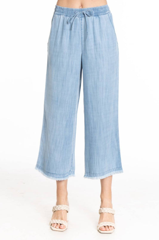 Apny - Crop Wide Leg With Fray Hem Pants - blue - clothing - pants