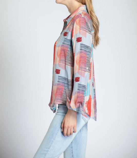 Apny - Roll Sleeve Button Up Top - button - down - shirts - clothing - patterned