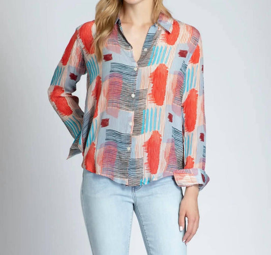 Apny - Roll Sleeve Button Up Top - button - down - shirts - clothing - patterned