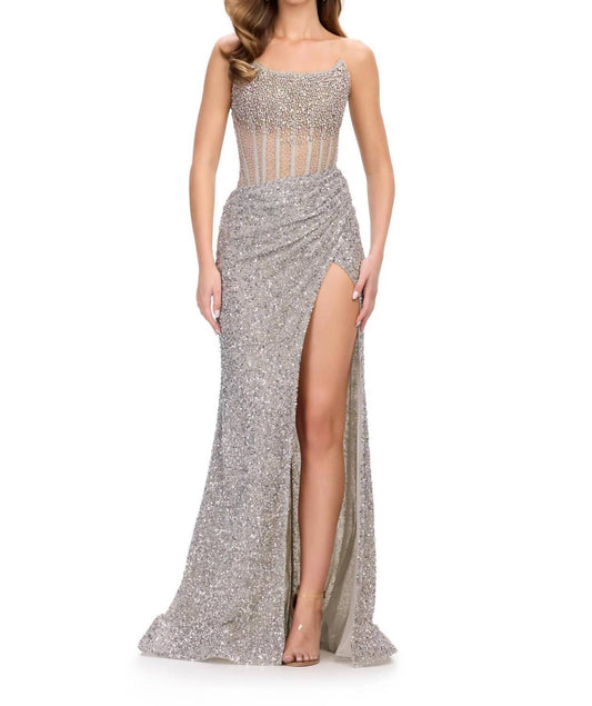 Ashleylauren - Crystal Beadwork Strapless Gown - clothing - dresses - prom