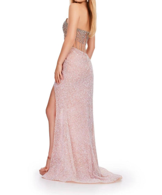 Ashleylauren - Crystal Beadwork Strapless Gown - beige - clothing - dresses