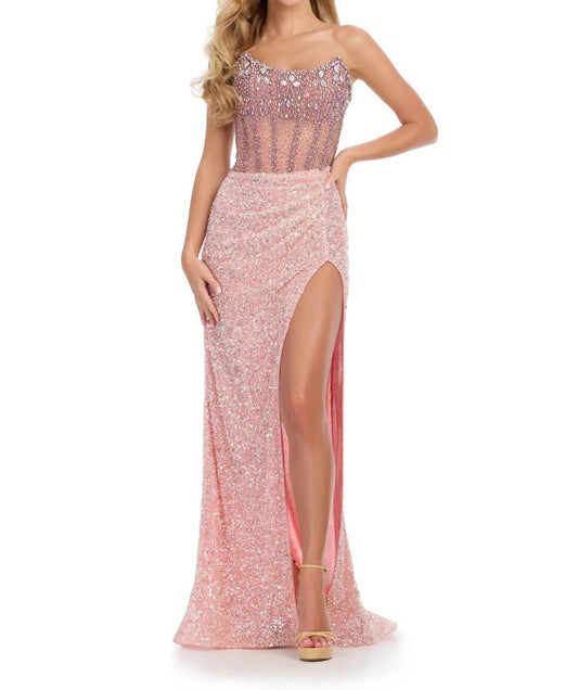 Ashleylauren - Dazzling Fully Hand Beaded Gown - clothing - dresses - pink