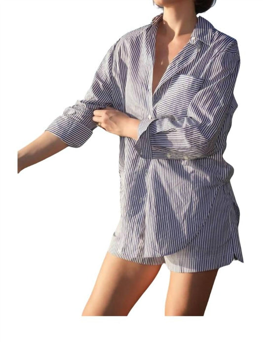 Aston Studio - Buddy Stripe Long Sleeve Shirt - blouses - blue - clothing