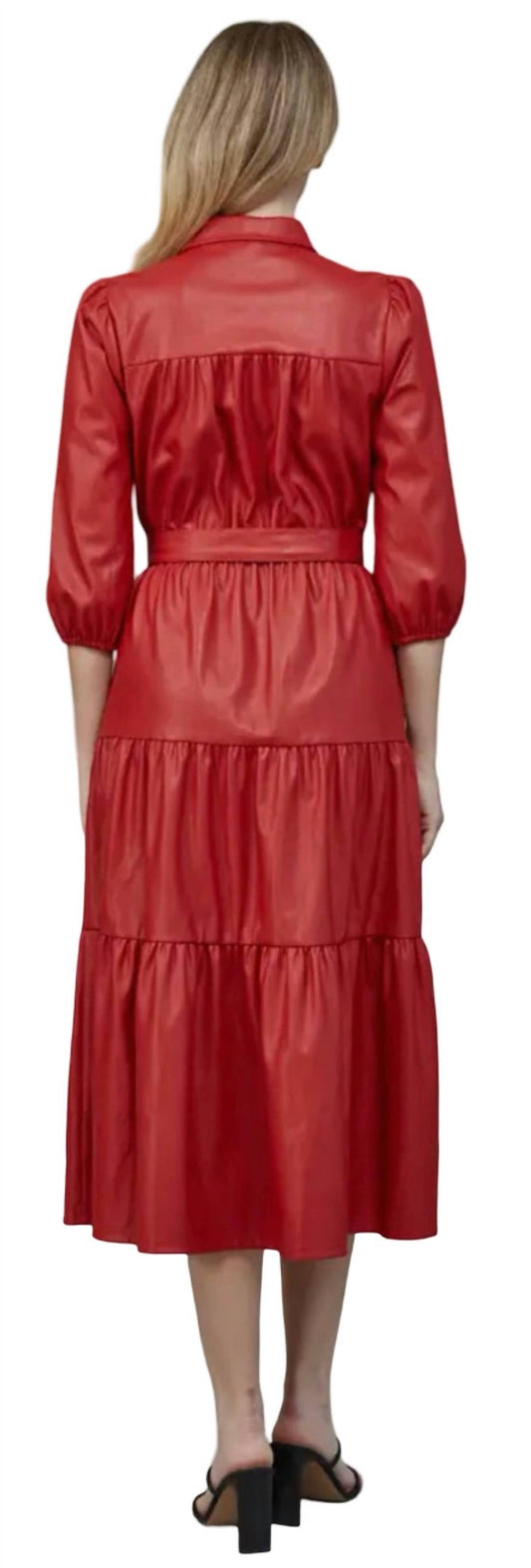 Fate - Faux Leather Tiered Midi Dress