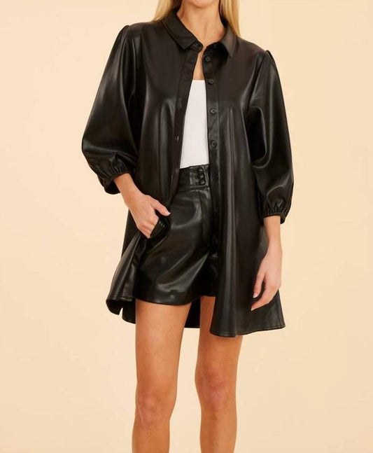 Dolce Cabo - Faux Leather Tunic with Puff Sleeves