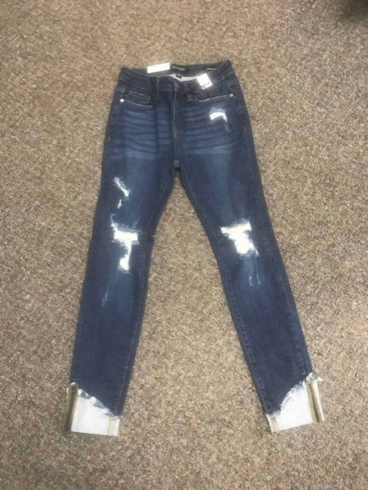 Judy Blue - Women's Asymmetrical Cuff Hem Destructed Jean