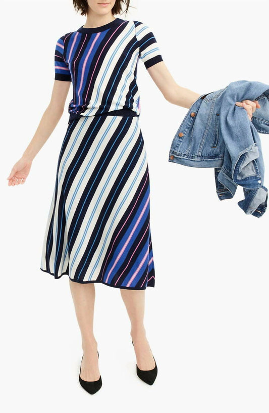 J.Crew - Diagonal Stripe Merino Wool Midi A Line Skirt