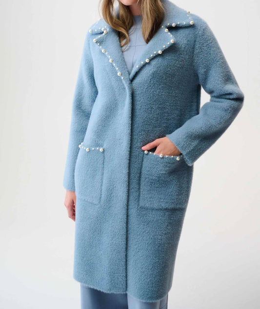 Joseph Ribkoff - Feather Yarn Sweater Coat With Pearl Tri