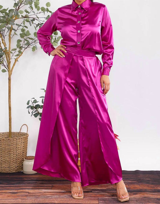 Karen T Design - Button Down Shirt And Open Pants Set