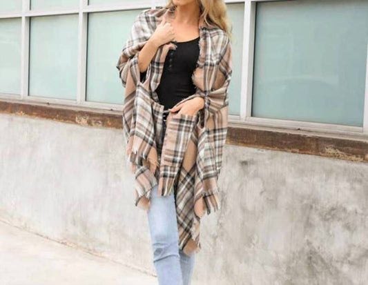 Leto - Classic Plaid Pocket Ruana Shawl Wrap