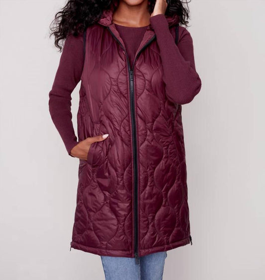 Charlie B - Hooded Sleeveless Quilted Long Vest