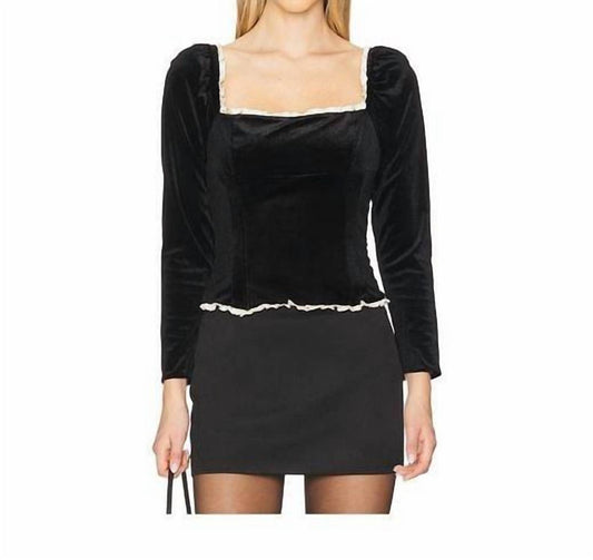 Astr - Elegant Velvet Squareneck Long Sleeve Top