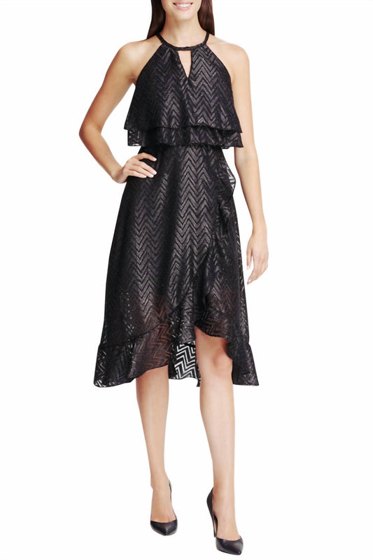 Kensie - Chevron Clip Chiffon Sleeveless High Low Dress