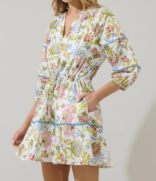 Sugarlips - Pany Floral Daria Split Neck Mini Dress