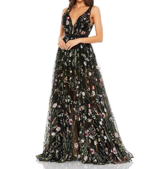 Mac Duggal - Floral Embroidered A-line Gown