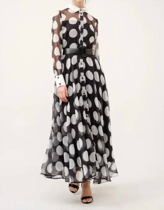 Ina - Polka Dot Print Long-sleeve Maxi Dress