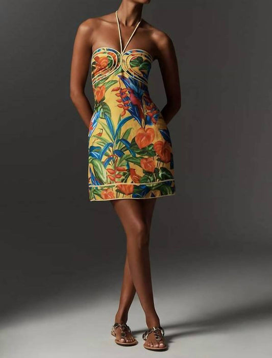 Farm Rio - Bright Nature Linen Halter Mini Dress
