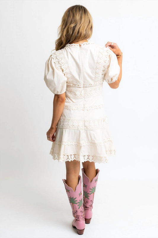 Karlie - Solid Lace Trim Puff Sleeve Dress