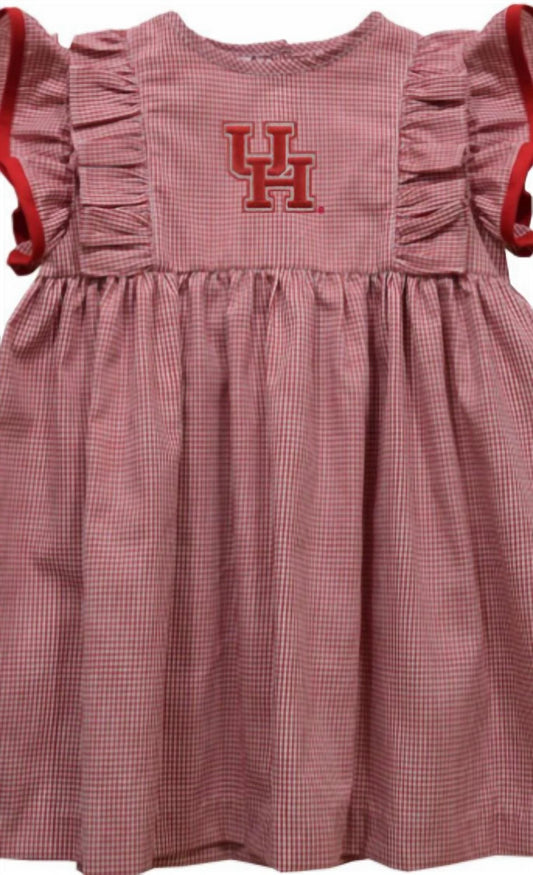 Vive La Fete - Girl's University Of Houston Cougars Gingham Ruffle Dress
