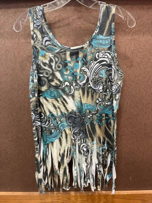 Vocal Apparel - Women's Paisley Print Fringed Bottom Tank Top