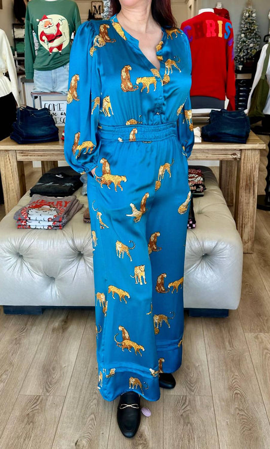 Umgee - CHEETAH MOTIF SMOCKED WAIST JUMPSUIT