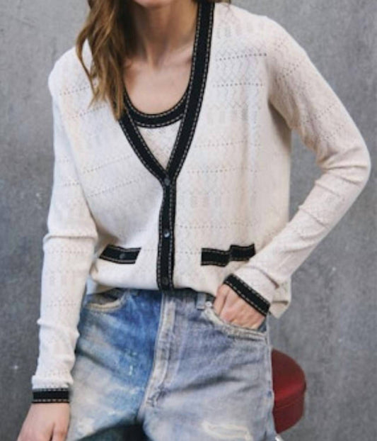 Autumn Cashmere - Pointelle V-neck Saddle Stitching Cardigan