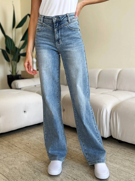 Judy Blue - Women's High Waist Front Yoke Retro Wide Leg Jeans