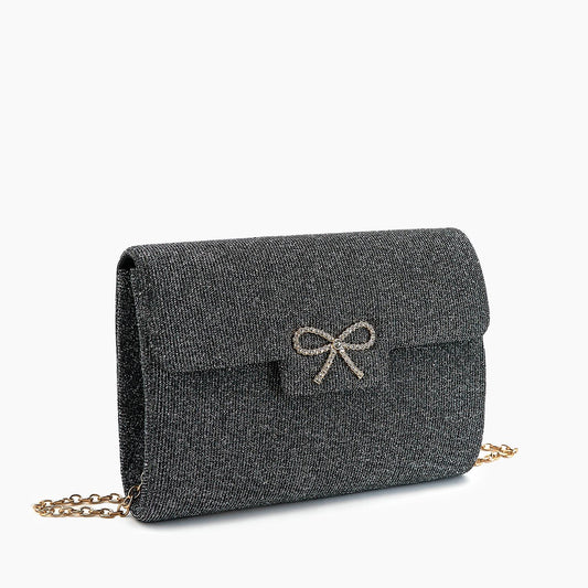 Like Dreams - Women's Frost Glitter Gem Bow Evening Clutch Bag