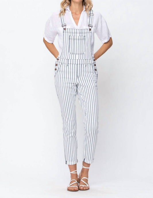 Judy Blue - Railroad Striped Slim Boyfriend Overalls