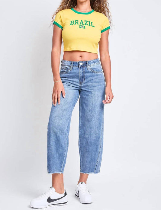 Ymi - Baggy Cropped Frayed Barrel Jeans