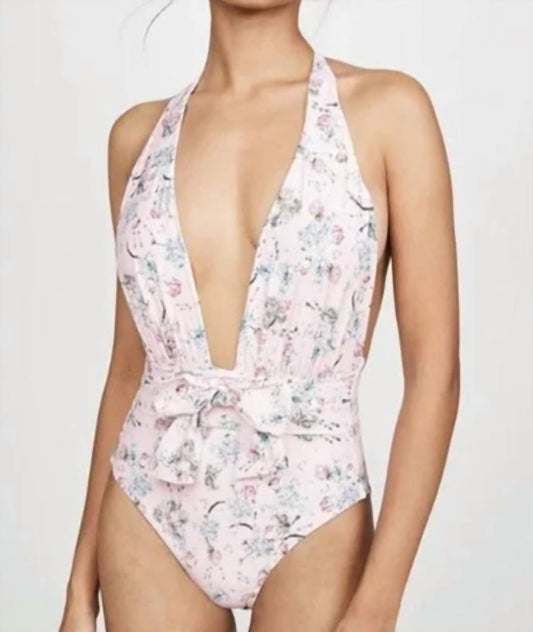 We Wore What - Brooklyn Floral Halter One Piece Swimsuit