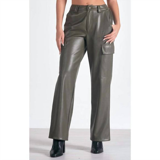 Elan - FAUX LEATHER CARGO PANTS