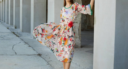 Tricot Chic - FLOWER PRINTED SILK CHIFFON DRESS